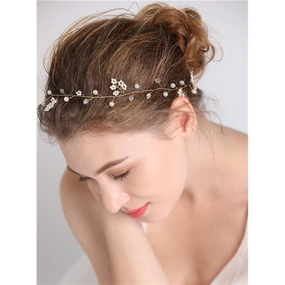fxmimior Bride Wedding Pearls Hair Accessories Crystal Long Hair Vine Wedding main image 6
